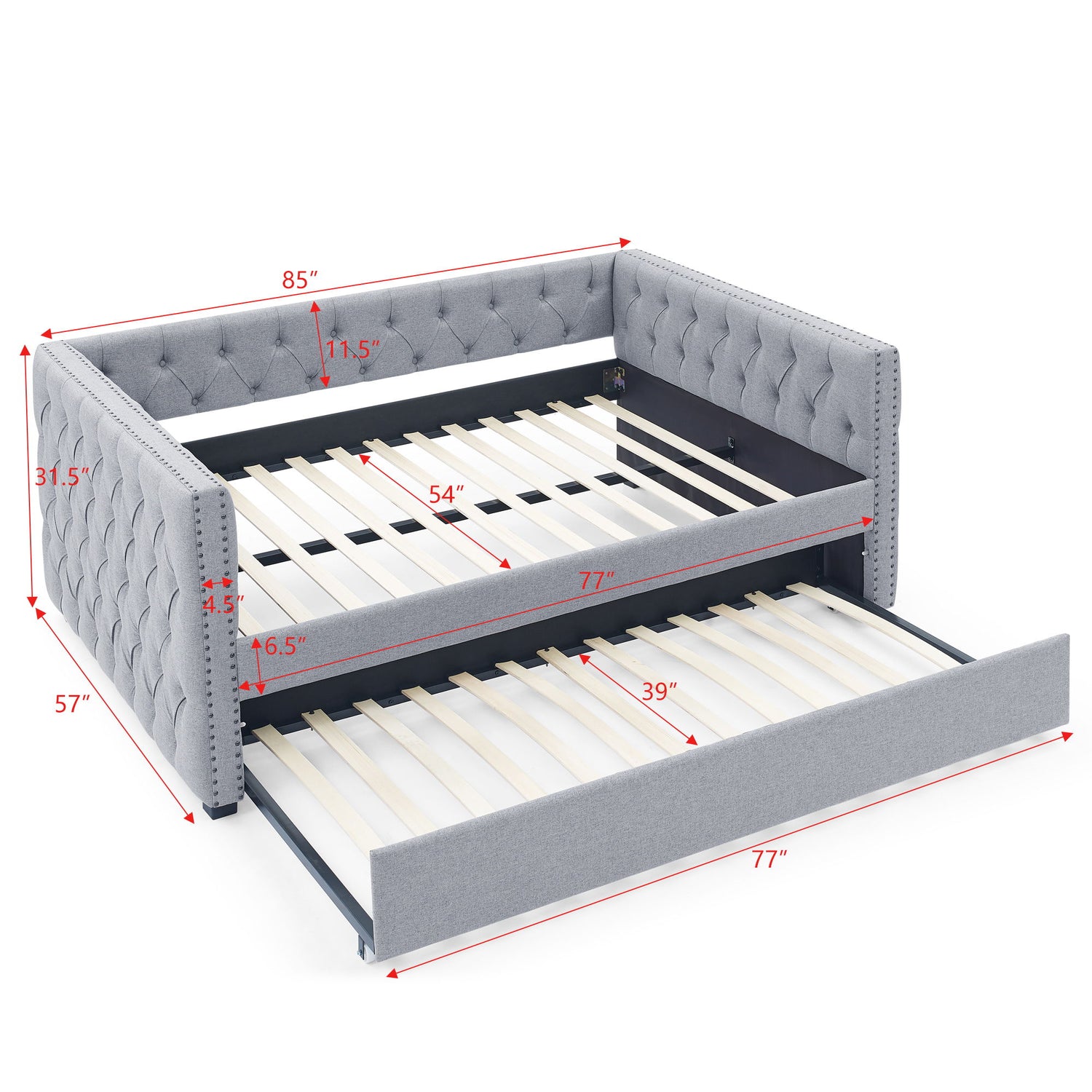 Inspired Upholstered Daybed With Trundle, Button Tufted