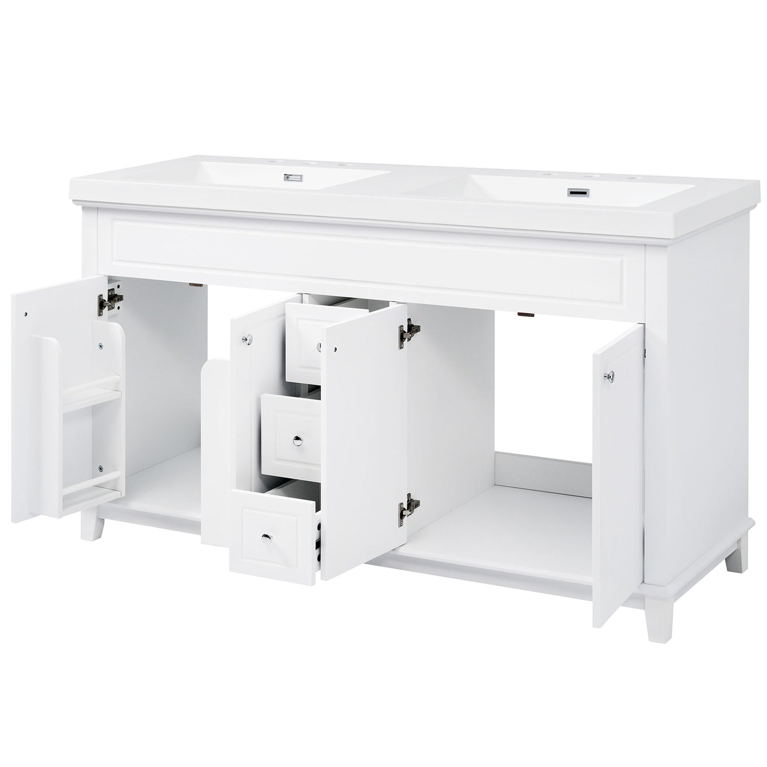 Bathroom Vanity With Double Sinks, 3 Drawers &amp; 4 Doors - White