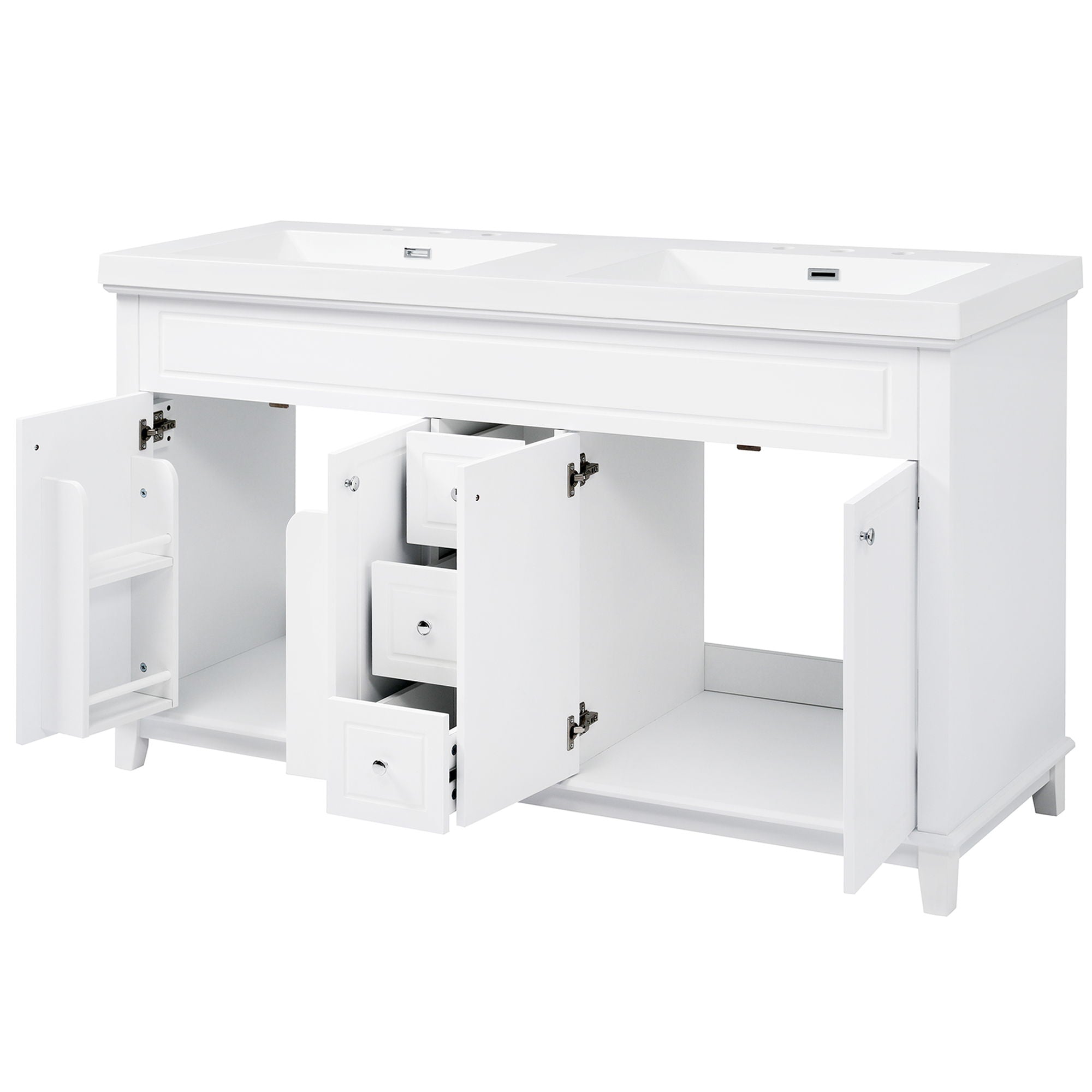 Bathroom Vanity With Double Sinks, 3 Drawers &amp; 4 Doors - White