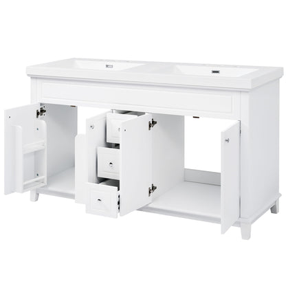 Bathroom Vanity With Double Sinks, 3 Drawers &amp; 4 Doors - White