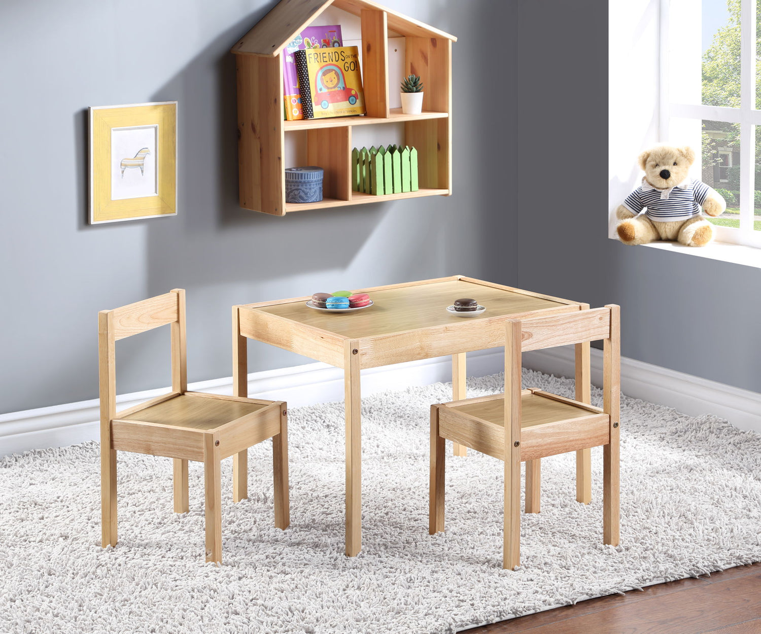 Della - 3 Piece Solid Wood Kids Table &amp; Two Chair Set - Natural