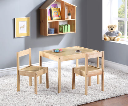 Della - 3 Piece Solid Wood Kids Table &amp; Two Chair Set - Natural