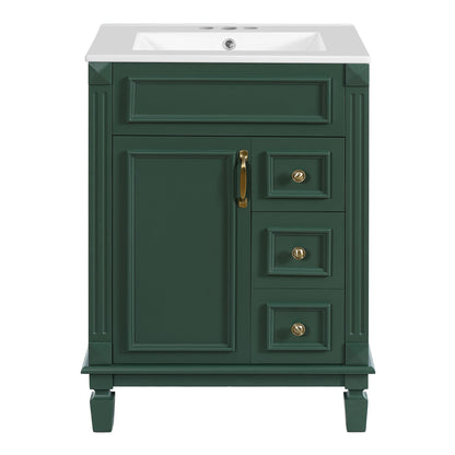 Bathroom Vanity With Sink, Compact Cabinet &amp; 2 Drawers And Adjustable Shelf