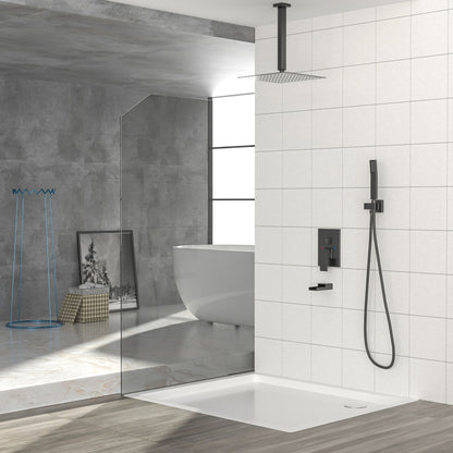16&quot; Ceiling Mount Square Shower System With Waterfall Tub Spout And Rough In Valve