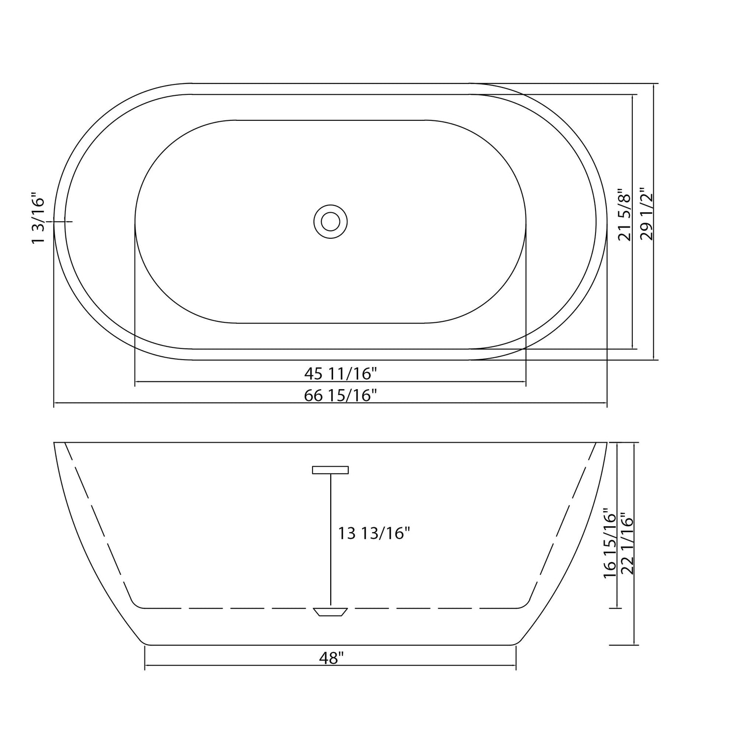 Elegant Oval Freestanding Bathtub, Overflow &amp; Pop Up Drain