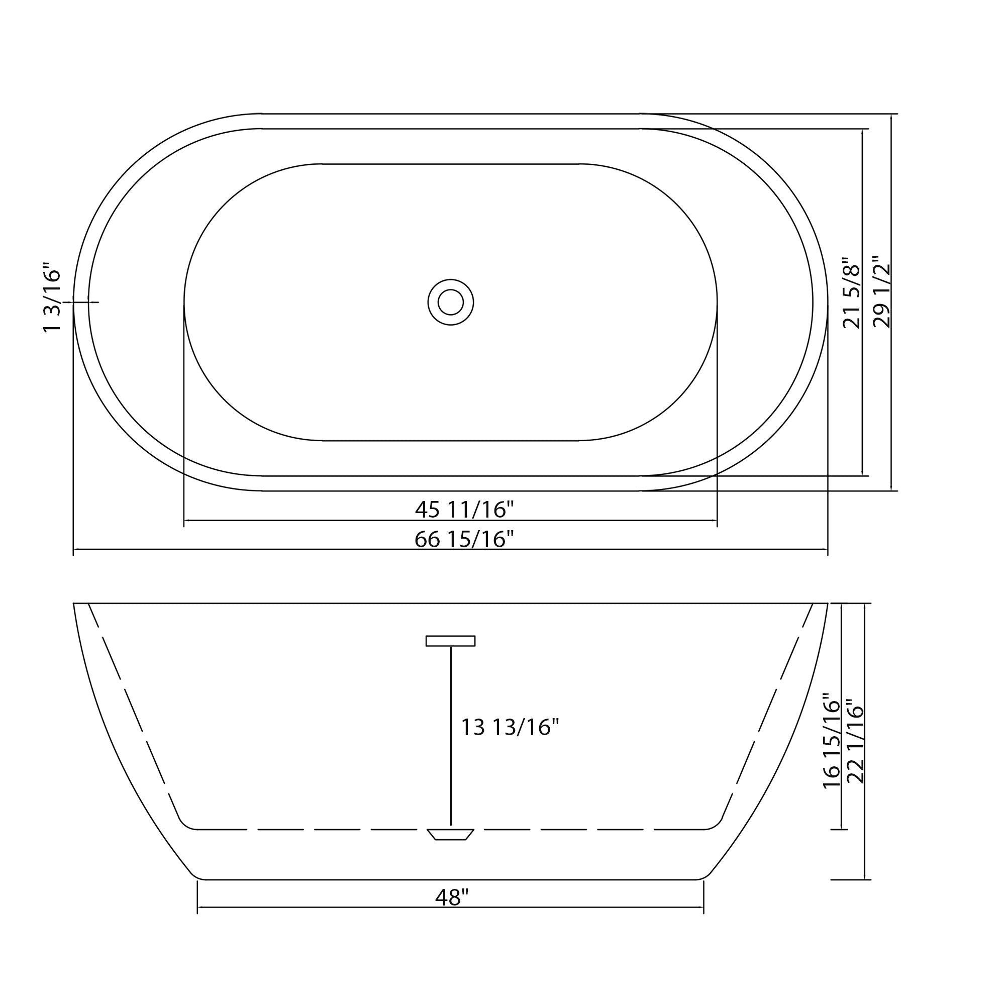 Elegant Oval Freestanding Bathtub, Overflow &amp; Pop Up Drain