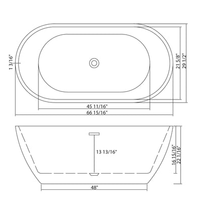 Elegant Oval Freestanding Bathtub, Overflow &amp; Pop Up Drain