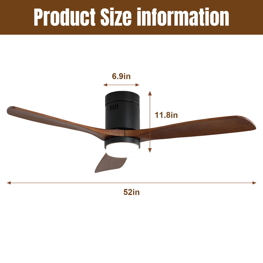 Indoor Ceiling Fan With Lights, Reversible DC Motor, Remote Control - Black