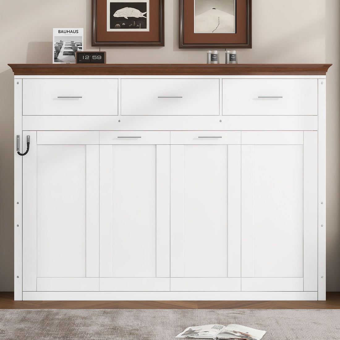 Twin Size Murphy Bed With 3 Drawers - White