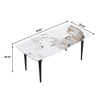 70.87&quot; Modern Artificial Stone Pandora White Curved Black Metal Leg Dining Table - Antique White