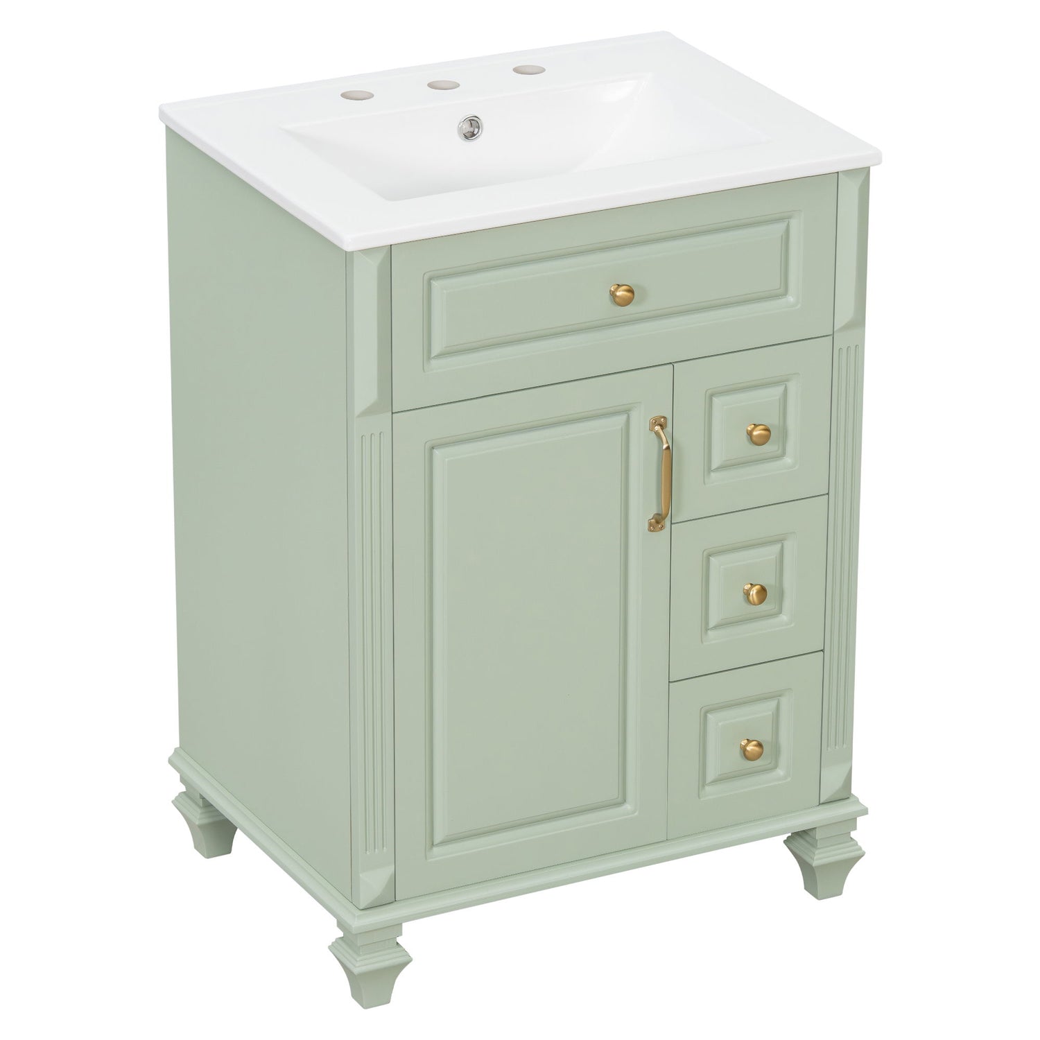 Freestanding Bathroom Vanity With Sink, 3 Drawers &amp; Flip-Out Drawer