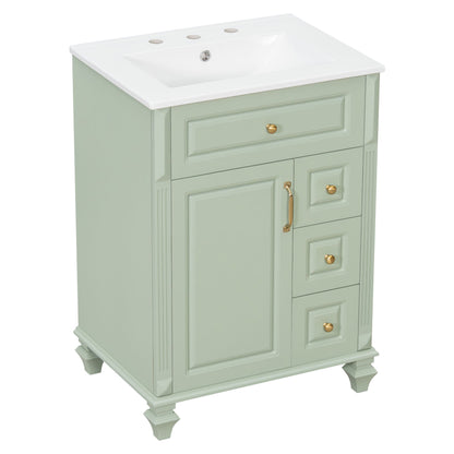 Freestanding Bathroom Vanity With Sink, 3 Drawers &amp; Flip-Out Drawer