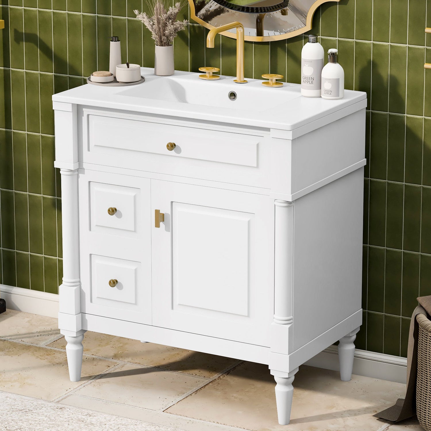 Modern Bathroom Vanity With Sink, Freestanding Cabinet With Flip Drawer &amp; Adjustable Shelf