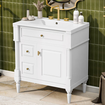Modern Bathroom Vanity With Sink, Freestanding Cabinet With Flip Drawer &amp; Adjustable Shelf