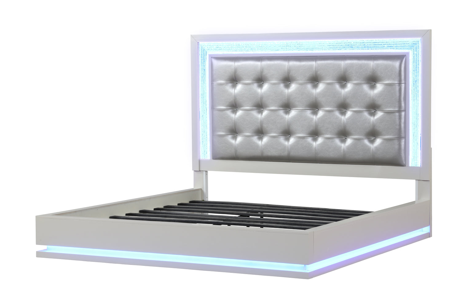 Passion Queen 4 Pc LED Bedroom Set Made with Wood in Milky white