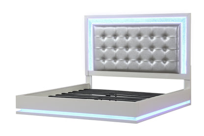 Passion Queen 4 Pc LED Bedroom Set Made with Wood in Milky white