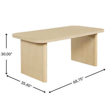 5 Piece Indoor Dining Set With Fluted Table &amp; Chairs - Khaki / Light Oak / Natural