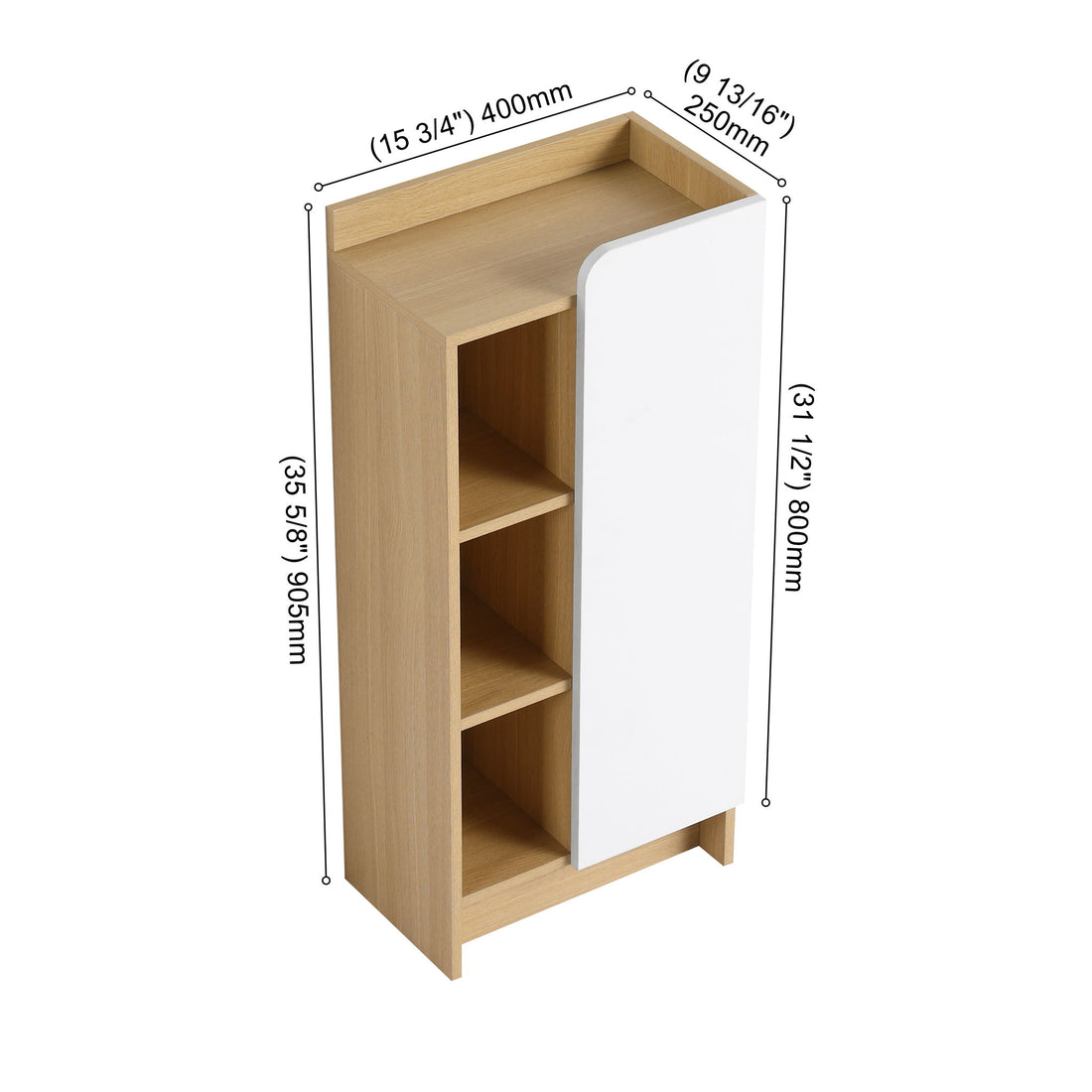 Freestanding Bathroom Side Cabinet, Narrow Storage Cabinet With Single Door &amp; 3 Tier Open Shelves - Black / Light Oak / White