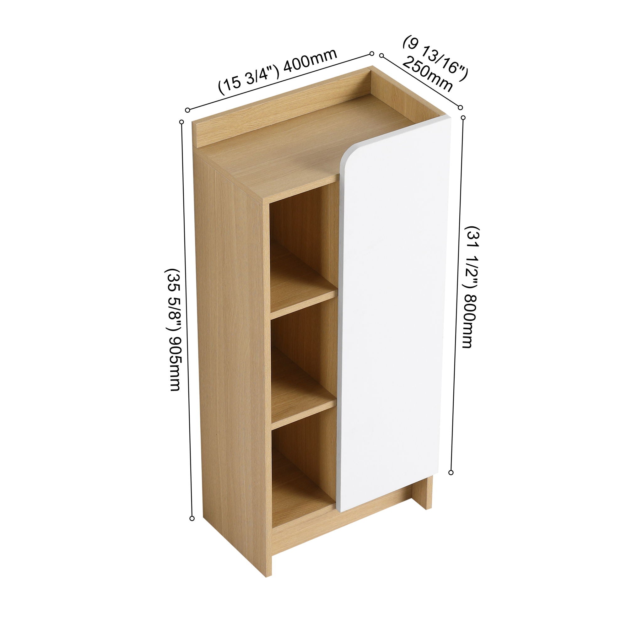 Freestanding Bathroom Side Cabinet, Narrow Storage Cabinet With Single Door &amp; 3 Tier Open Shelves - Black / Light Oak / White