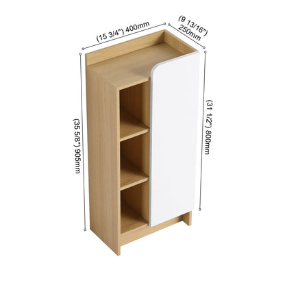 Freestanding Bathroom Side Cabinet, Narrow Storage Cabinet With Single Door &amp; 3 Tier Open Shelves - Black / Light Oak / White