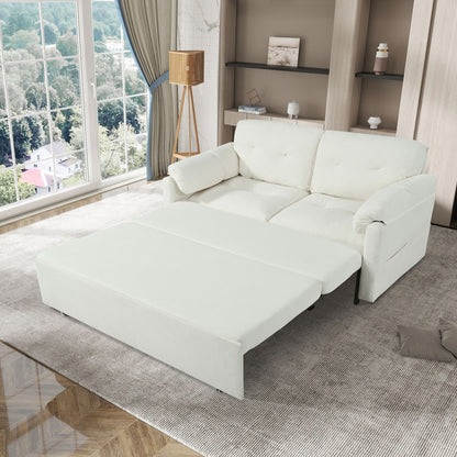 Modern Convertible Sleeper Sofa Bed With Pull-Out Queen Design, Side Storage &amp; Thick Cushions