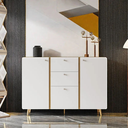 Sideboard Buffet Cabinet With 3 Drawers &amp; 2 Doors, Buffet Cabinet With Adjustable Shelves For For Living Room Dining Room Hallway, Kitchen - White