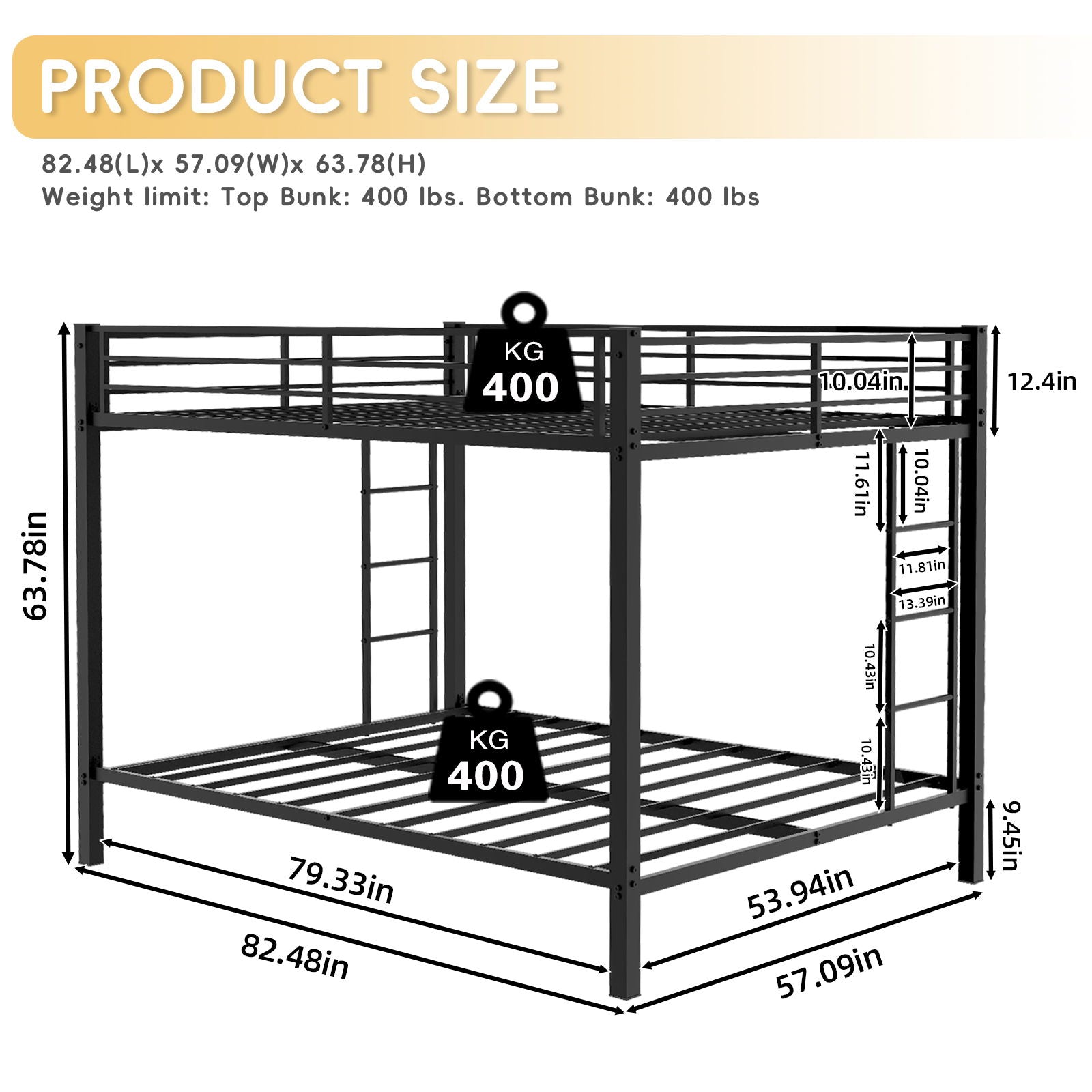 Bunk Bed For Kids, Convertible Frame With Ladders &amp; Guardrail