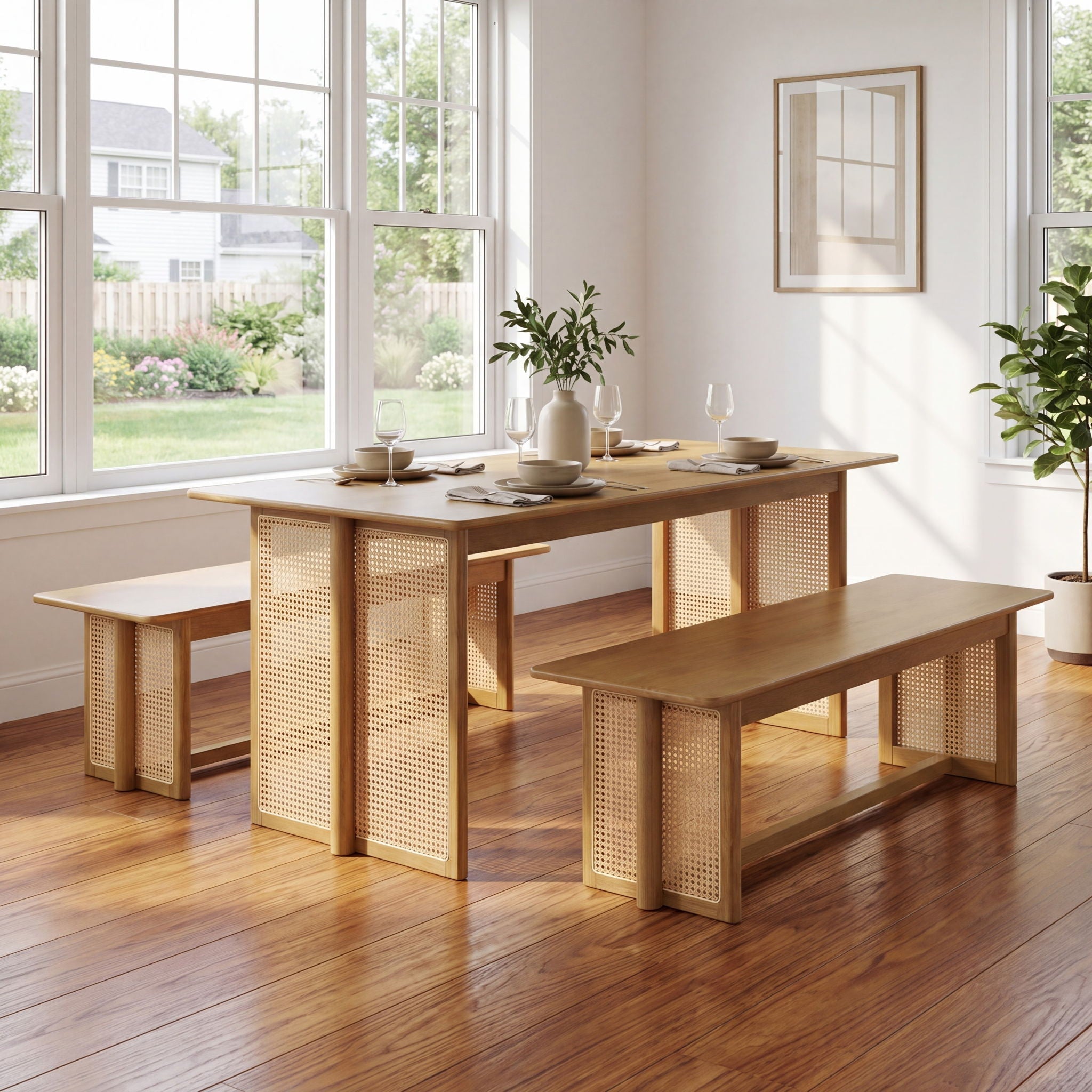 Dining Set, 1 Table &amp; 2 Benches