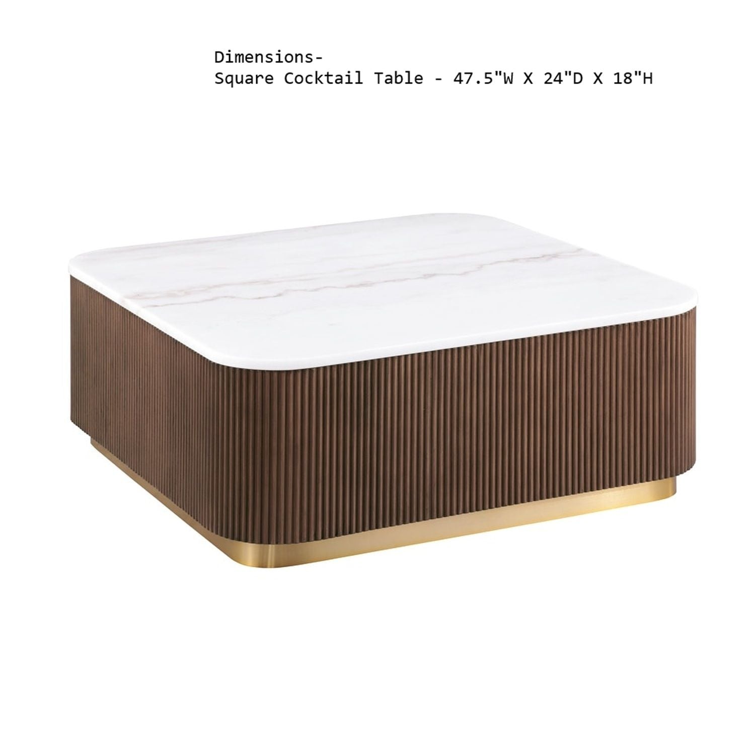 3 Piece Table Set, Square Cocktail Table &amp; 2 Square End Tables - Brown / Gold / White