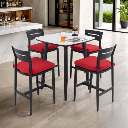 5 Pieces Outdoor Patio Bar Set, Rounded Square Table &amp; 4 Aluminum Bar Stools