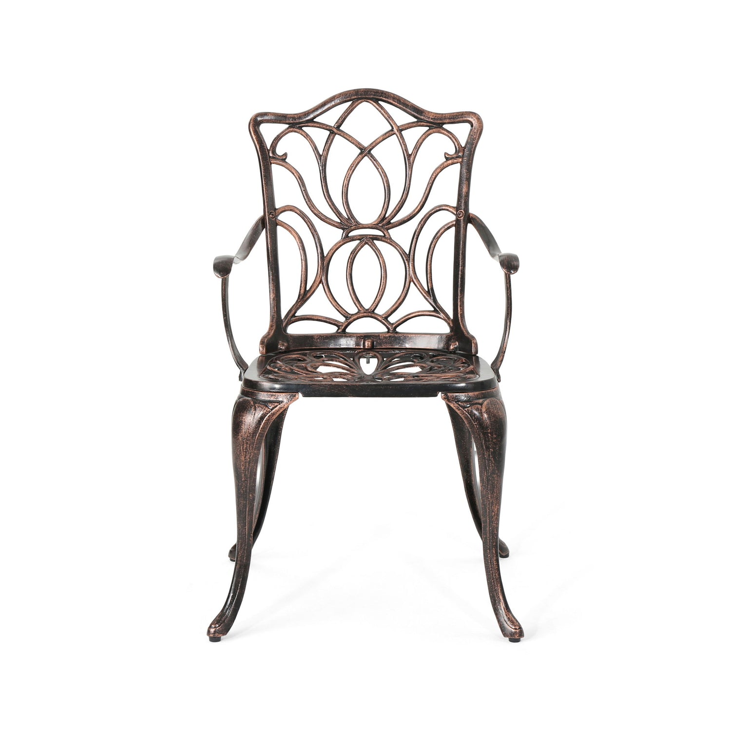 Outdoor Dining Chair With Floral Design And Curved Saber Legs (Set of 2) - Copper