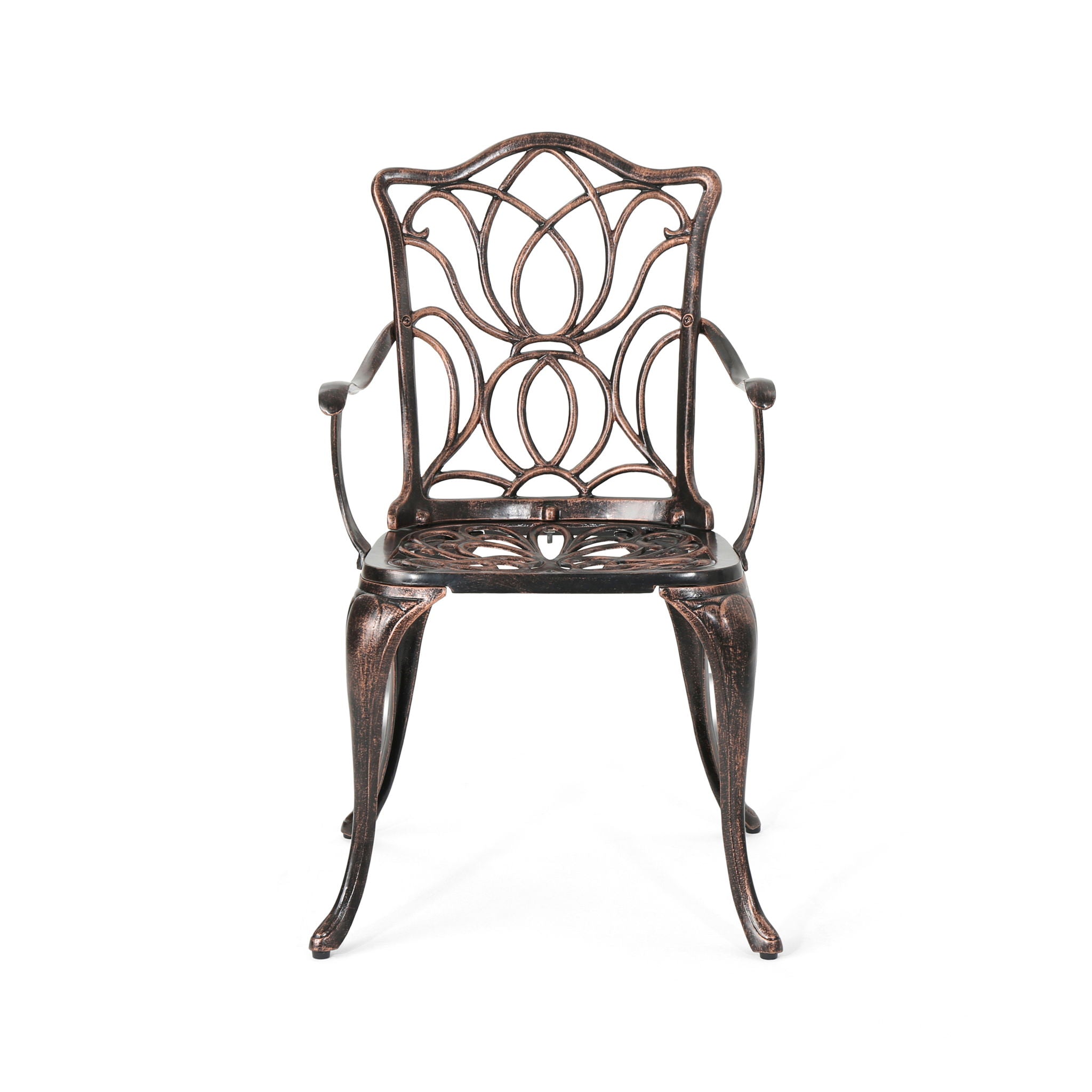 Outdoor Dining Chair With Floral Design And Curved Saber Legs (Set of 2) - Copper