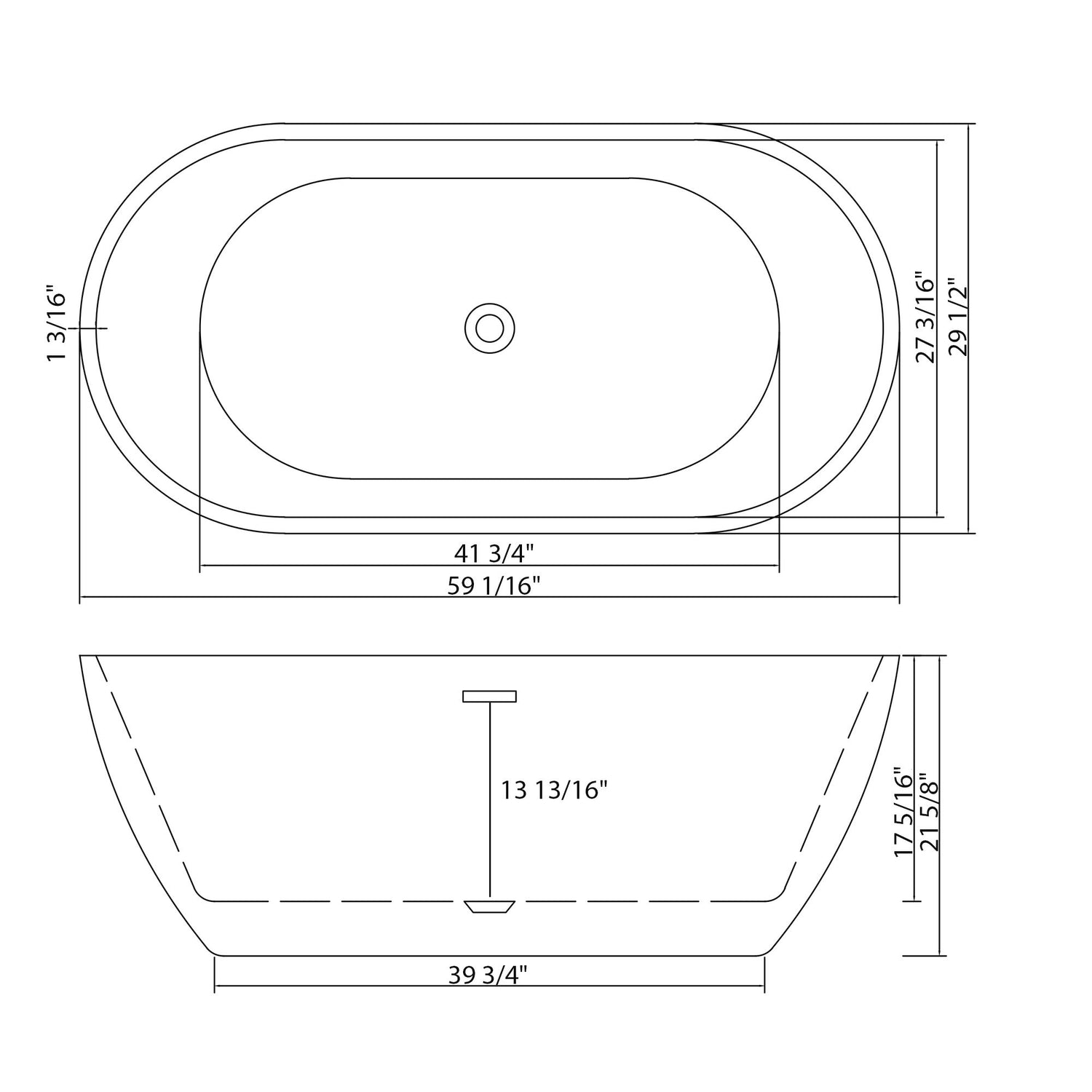 Elegant Oval Freestanding Bathtub, Overflow &amp; Pop Up Drain