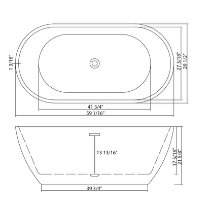 Elegant Oval Freestanding Bathtub, Overflow &amp; Pop Up Drain