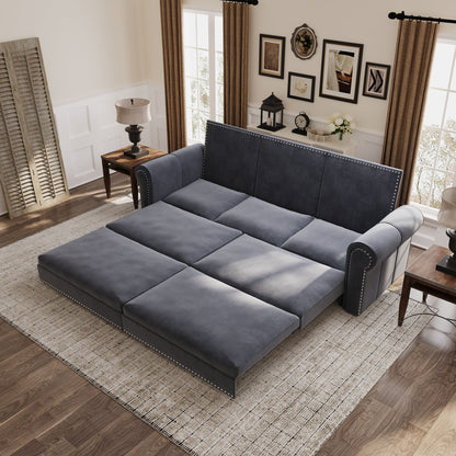 3 In 1 Convertible Sleeper Sofa With Nailhead Trim &amp; Rolled Arm