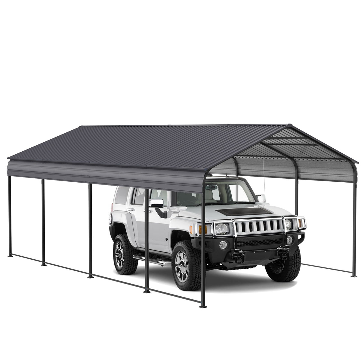 Metal Carport 12 X 20 Ft Heavy Duty With Galvanized Steel Roof Metal Garage Canopy With Galvanized Steel Roof &amp; Frame Car Tent Outdoor Storage Shed For Car Boats And Truck - Alabaster / Dark Gray