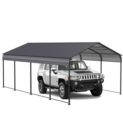 Metal Carport 12 X 20 Ft Heavy Duty With Galvanized Steel Roof Metal Garage Canopy With Galvanized Steel Roof &amp; Frame Car Tent Outdoor Storage Shed For Car Boats And Truck - Alabaster / Dark Gray