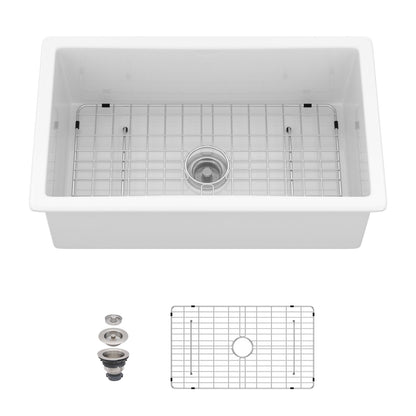 Rectangular Single Bowl Kitchen Sink With Dual Mount Installation - White