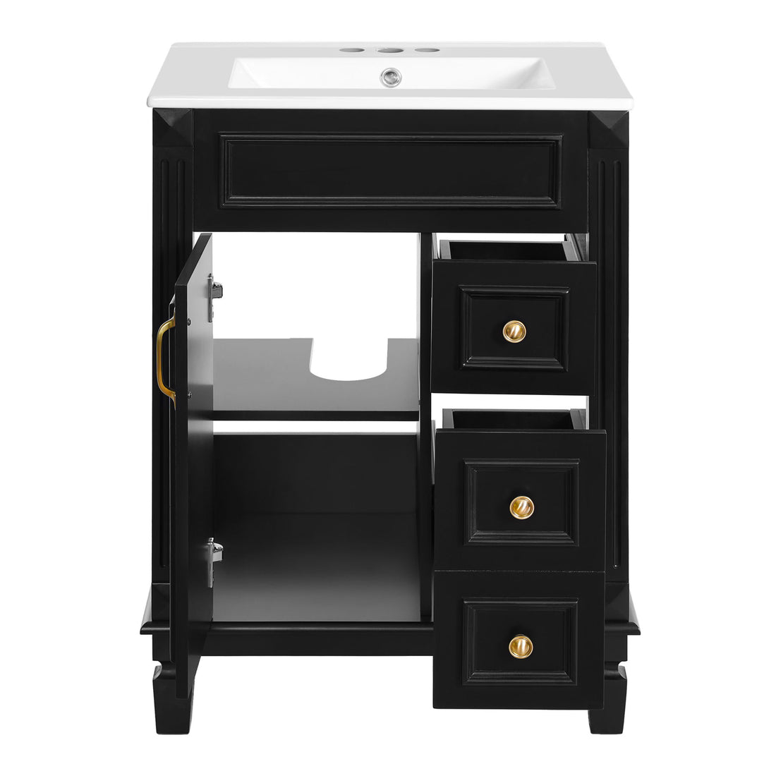 Bathroom Vanity With Sink, Compact Cabinet &amp; 2 Drawers And Adjustable Shelf