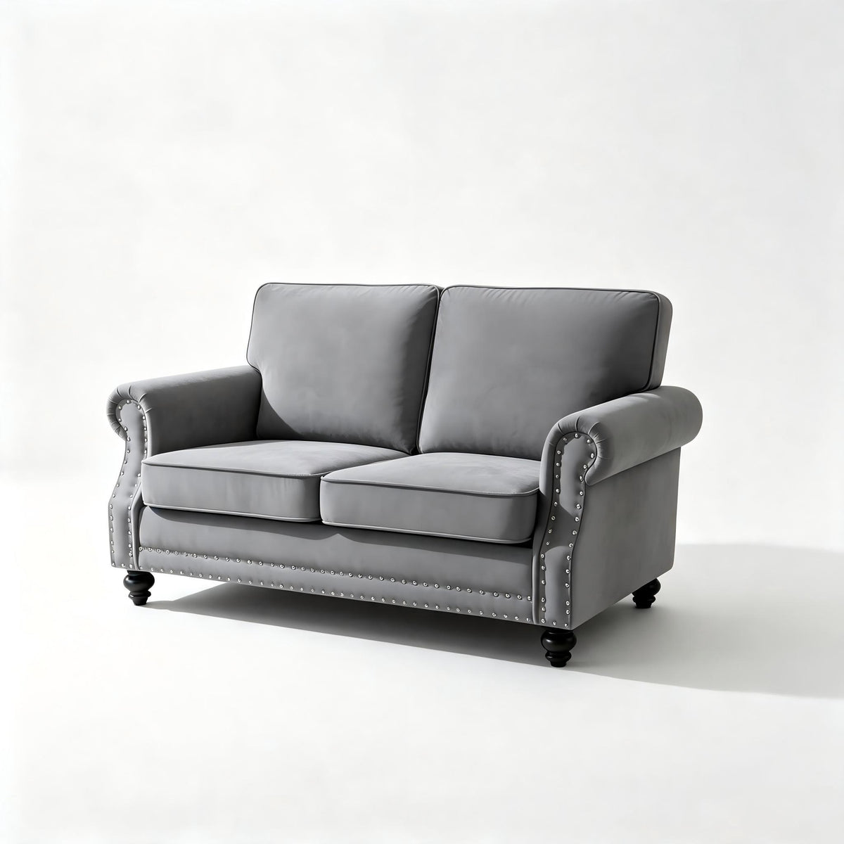 Loveseat Sofa With Nailhead Detail &amp; Turned Legs, 2 Seater Upholstered Couch