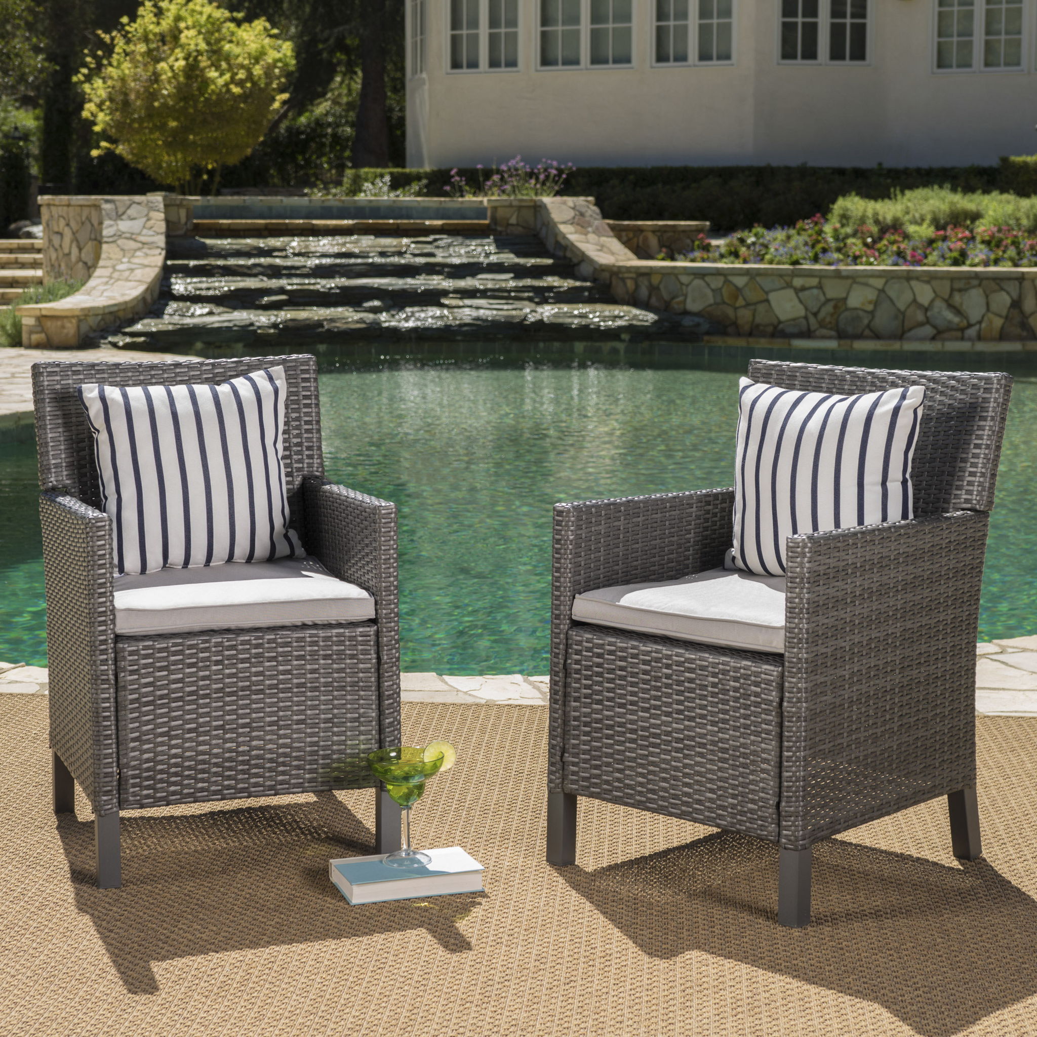 Outdoor Rattan Dining Chair With Straight Legs And Sloped Arms