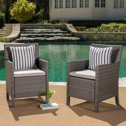 Outdoor Rattan Dining Chair With Straight Legs And Sloped Arms