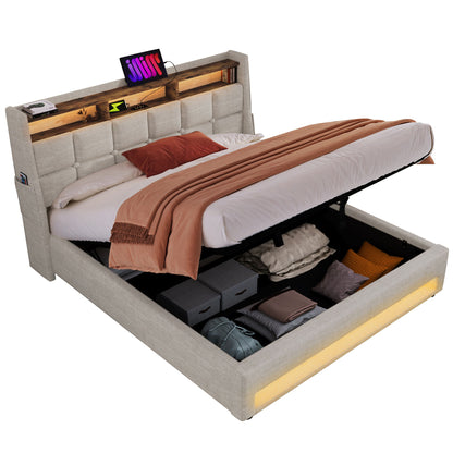 Platform Bed With Hydraulic Storage, LED Lighting &amp; Charging Station