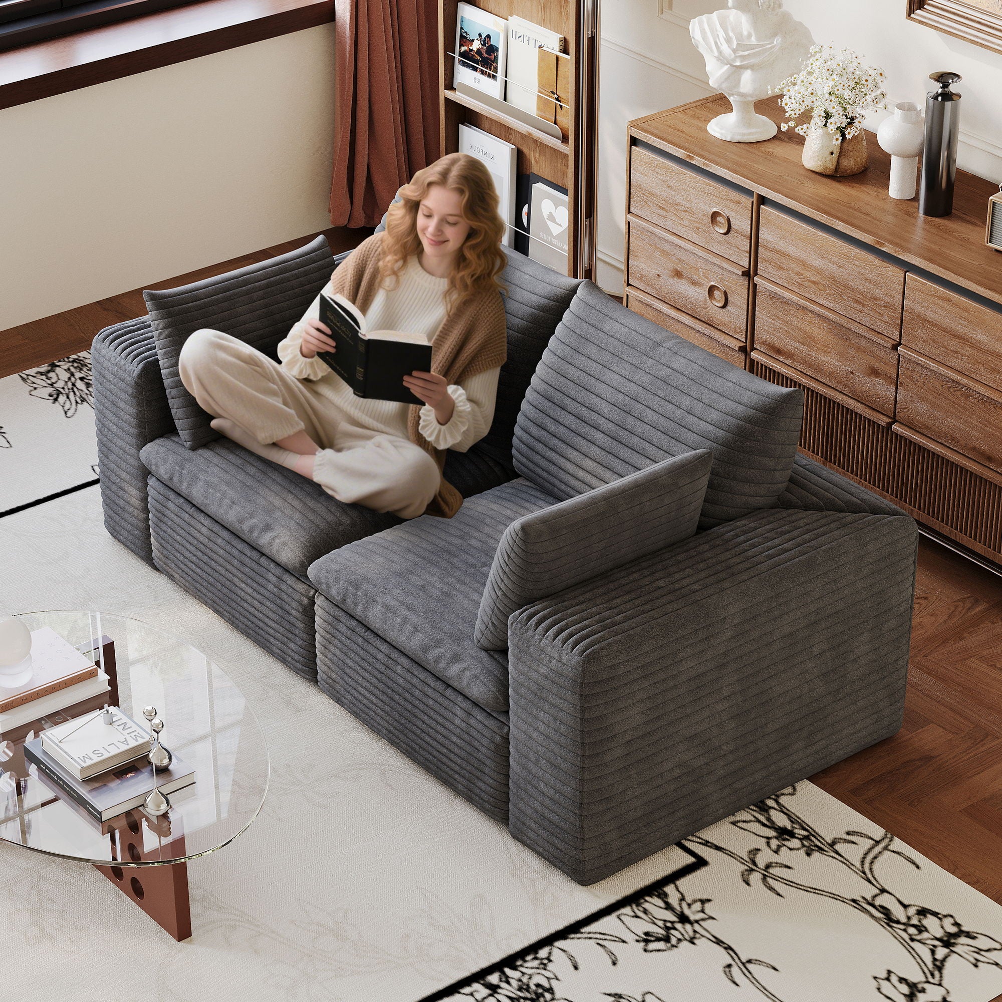 Cloud Sofa, Deep Seat Couches, Removable Cushion For Living Room - Dark Gray