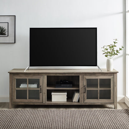 Modern Farmhouse 2 Door Glass Windowpane 70&quot; TV Stand For 80&quot; TVs