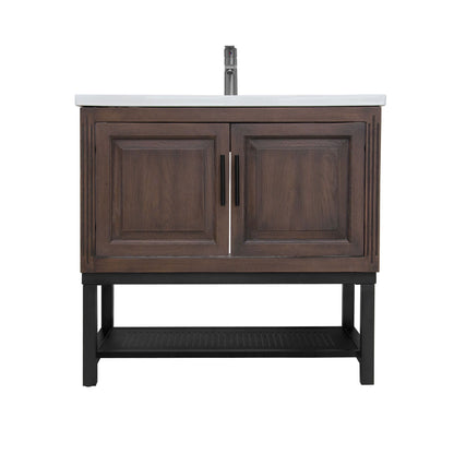 Modern Freestanding Bathroom Vanity With Ceramic Sink, Hot And Cold Faucet, Storage Cabinet &amp; Open Shelf