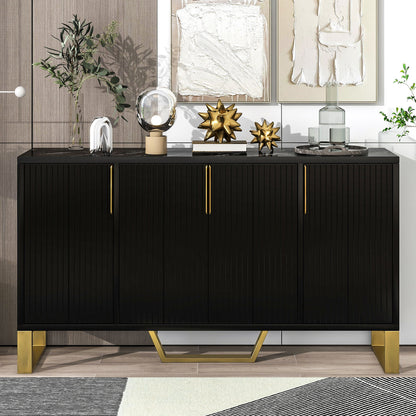 Modern Sideboard With Four Doors, Metal Handles &amp; Legs And Adjustable Shelves Kitchen Cabinet