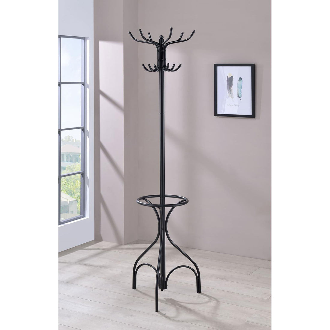 12 Hook Coat Rack With Umbrella Holder - Black