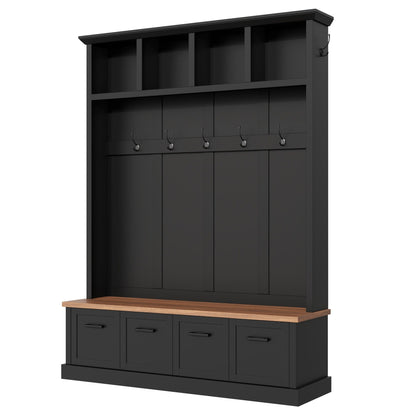 Hall Tree With Storage Bench Mudroom Coat Rack With 6 Hooks