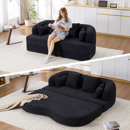 Foldable Sofa Bed, Boneless Couch Convertible Sleeper With 4 Pillows
